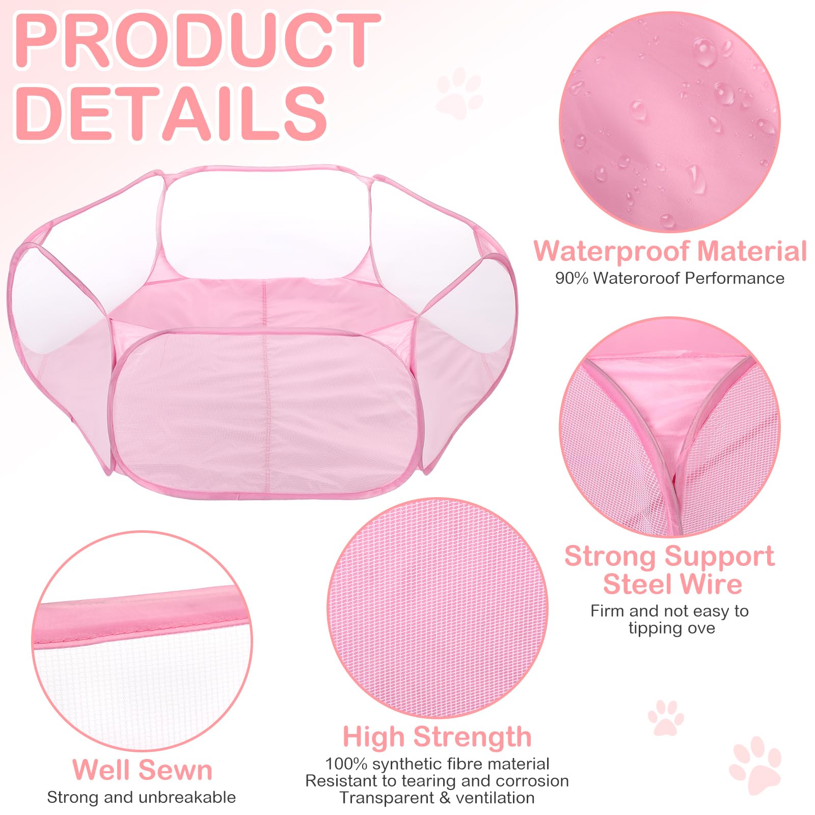 Vitalcozy Hamster Playpen With Mat Small Animal Cage Tent Breathable Transparent Guinea Pig Playpen Waterproof Portable Yard Fen